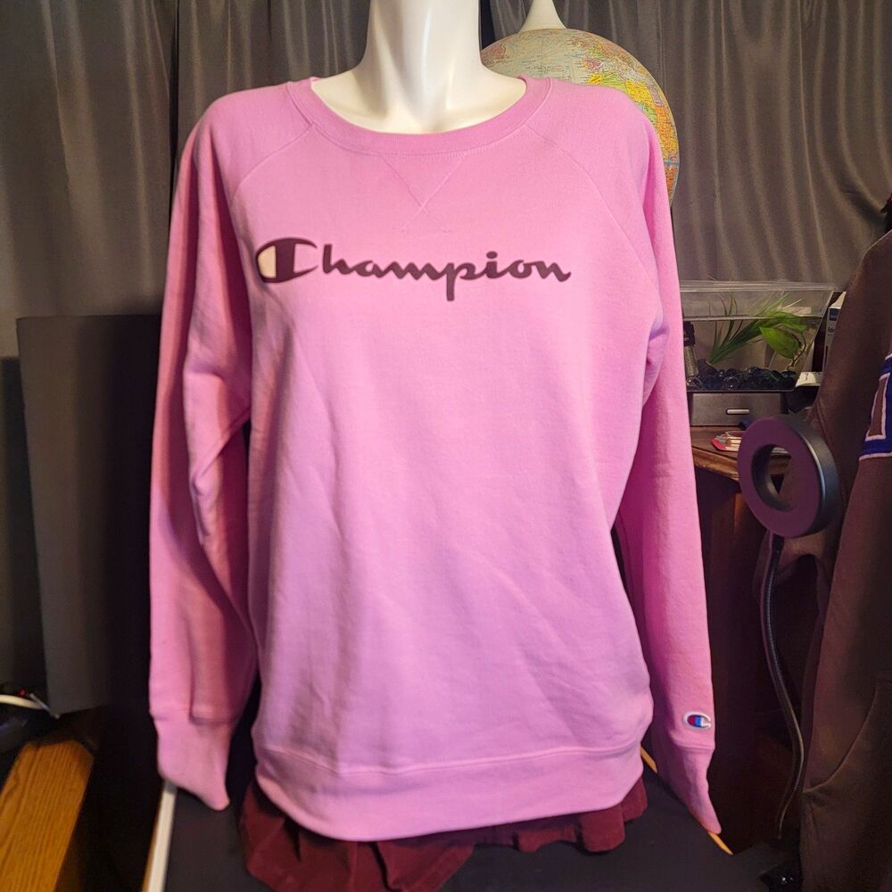 Champion Authentic Athleticwear Women's Pink Logo Crewneck Sweatshirt Sz L